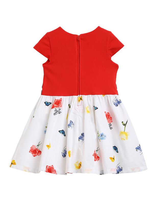 Girls White & Red Short Sleeve Printed Dress image number 1
